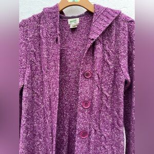 L.L. Bean Aubergine Purple Wool Blend Cardigan Sweater w/ Hood/Size Small